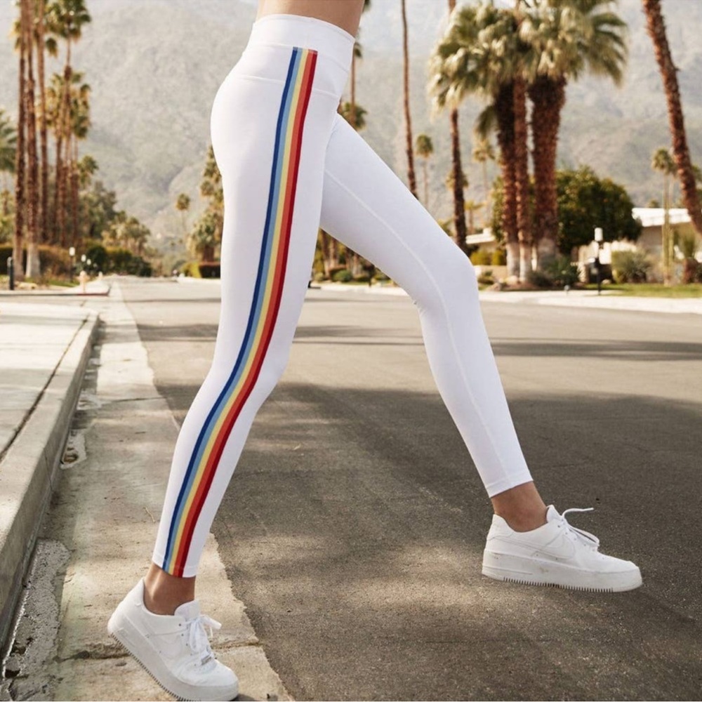 SPIRITUAL GANGSTER White Rainbow Stripe Track Tights - Sz XS